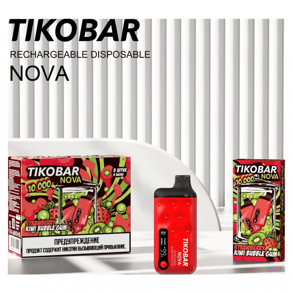 TIKOBAR Nova - Клубника Киви Жвачка (Strawberry Kiwi Bubble Gum, 10000 затяжек) купить в Ижевске